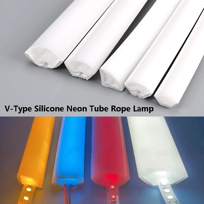 V-Type Silicone Neon Tube Rope Lamp 90 Glowing Silica Gel Diffuser Channel Waterproof Flexible Cabinet Stair Ribbon Strip Light