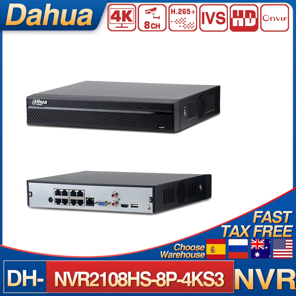 

Dahua 4K 8 каналов 8PoE 4108HS-8P-4KS3 Порты NVR Макс. 12MP Сетевой видеорегистратор безопасности Сетевой видеорегистратор с распознаванием лиц