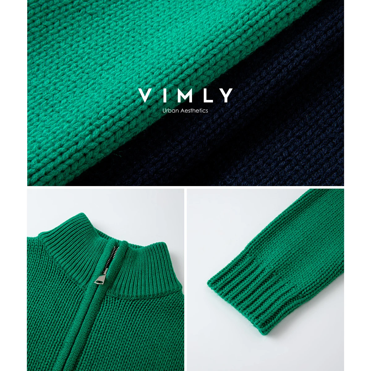 Vimly cardigan de malha feminino outono 2025 casual zip up gola alta manga longa jumpers elegante bolso solto senhora suéteres 75185