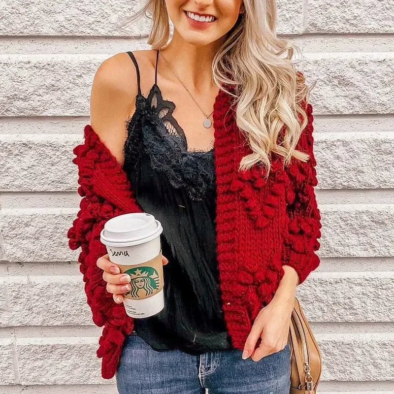 A Video Tutorial on How to Style and Care for a Boho-Inspired Handmade Knit Cardigan in Wine Red