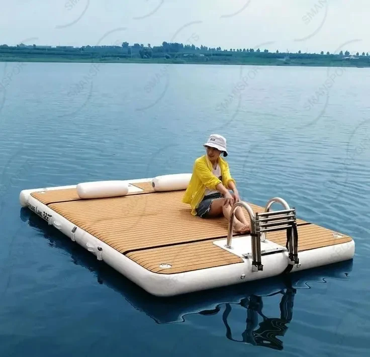 

Outdoor Inflatable Swim Island Floating Raft Floating Water Jet Ski Dock Floats Platform With Ladder