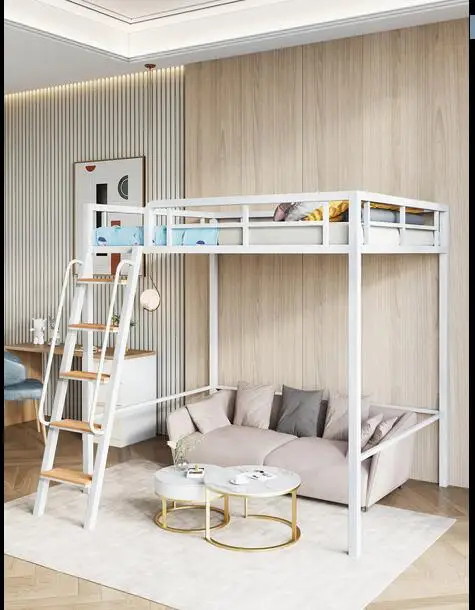 Nordic ioft apartment elevated bed iron art children's student bed suspended two-story bed space saving attic wall hanging bed