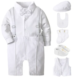 Baby Boy Baptism Suit Christening Outfit Easter Church Set Infant White Clothes Newborn Birthday Party Gift Formal Romper 3PCS