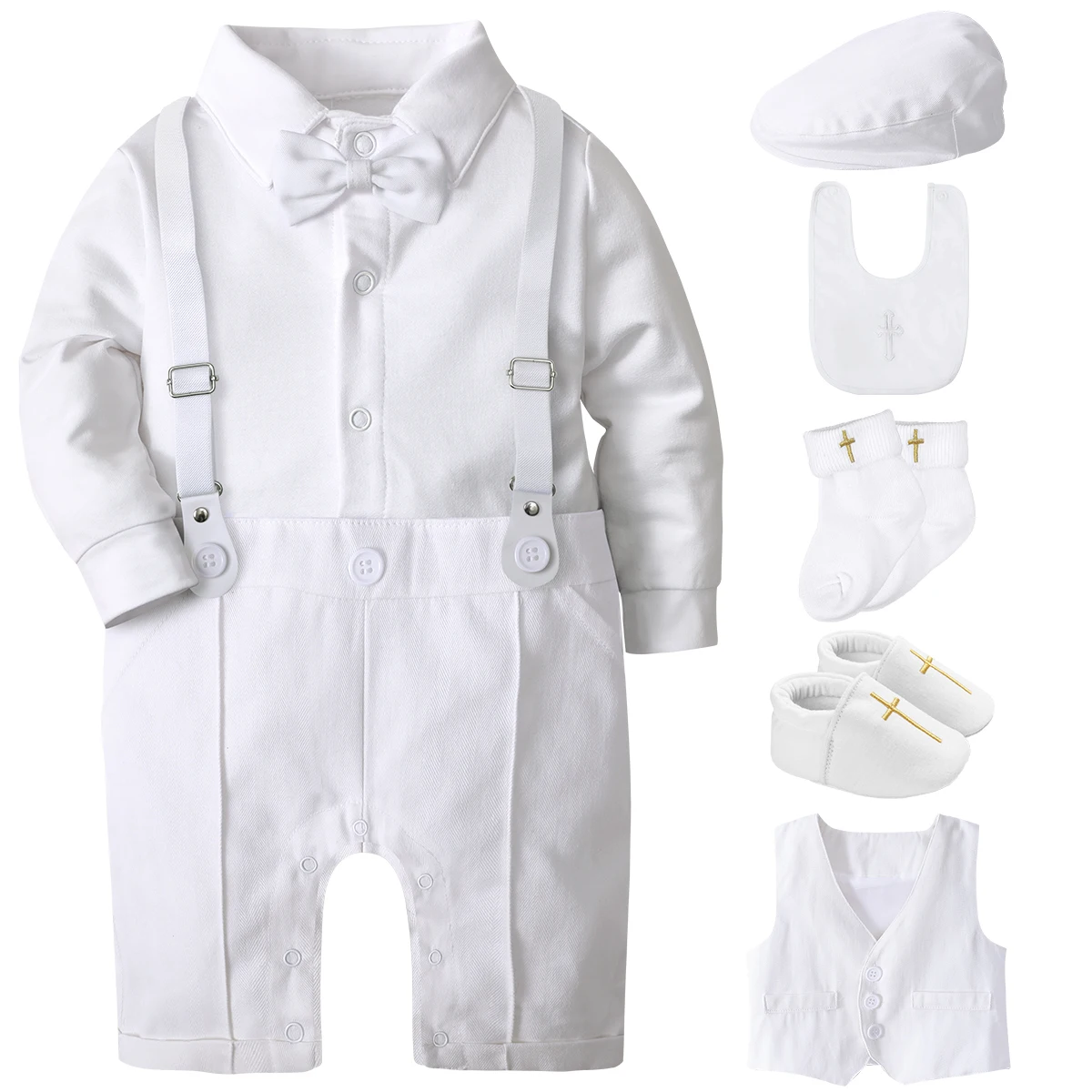 Baby Boy Baptism Suit Christening Outfit Easter Church Set Infant White Clothes Newborn Birthday Party Gift Formal Romper 3PCS