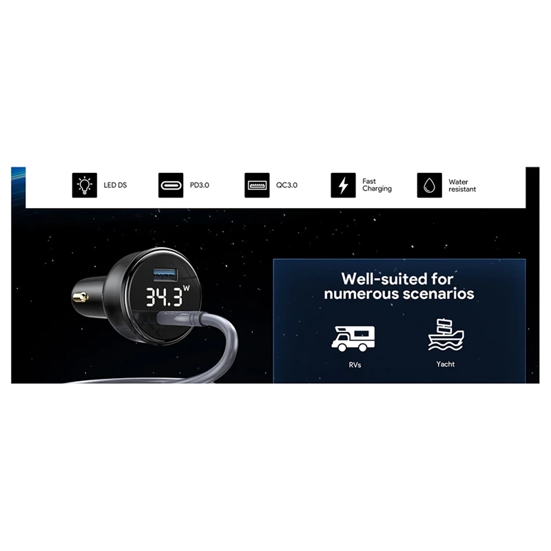 Top-For Starlink Mini 100W 2-In-1 Car Charger With 3Meter Type-C To DC Cable LED Screen Insert The Cigarette Lighter Hole