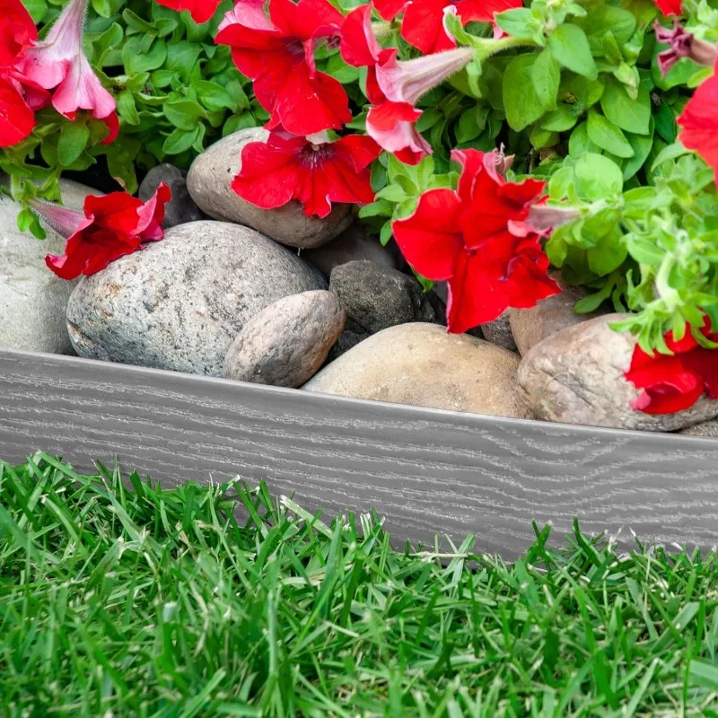 Hoge Muur No-Graven Landschap Rand Met Verankerende Spikes, 2.5 In. Hoge Rechte Top Plastic Tuinrand Met Houtnerftextuur