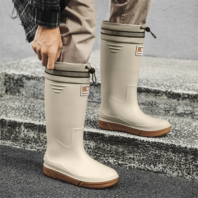 

High Tube Men's Rain Boots Outdoor Thick Soled Anti Slip and Wear-resistant Rain Boots Large Size Casual Men's Waterproof Shoes