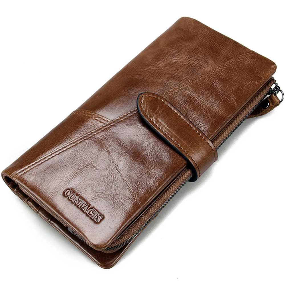 dropship contact's wholesale coin purse card holder phone pocket real leather long lasting mens wallets with zipper pocket