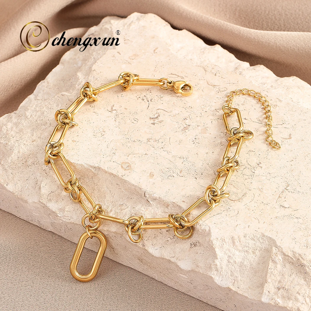 CHENGXUN-Bracelet à Breloques Ovale pour Femme et Fille, Bijoux Épais pour ixd'Anniversaire, Cadeau