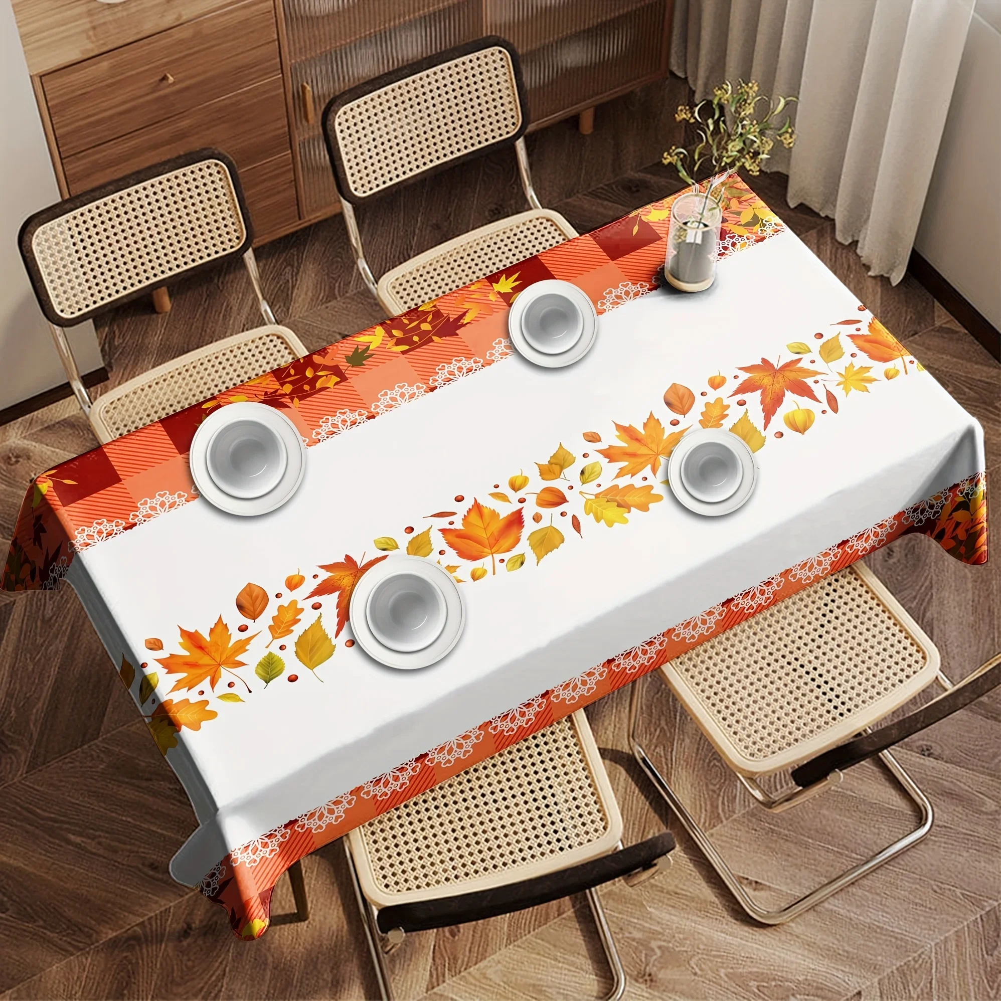 JIT 1 piece autumn harvest festival maple leaf printed polyester tablecloth in the style of Instagram, yzb