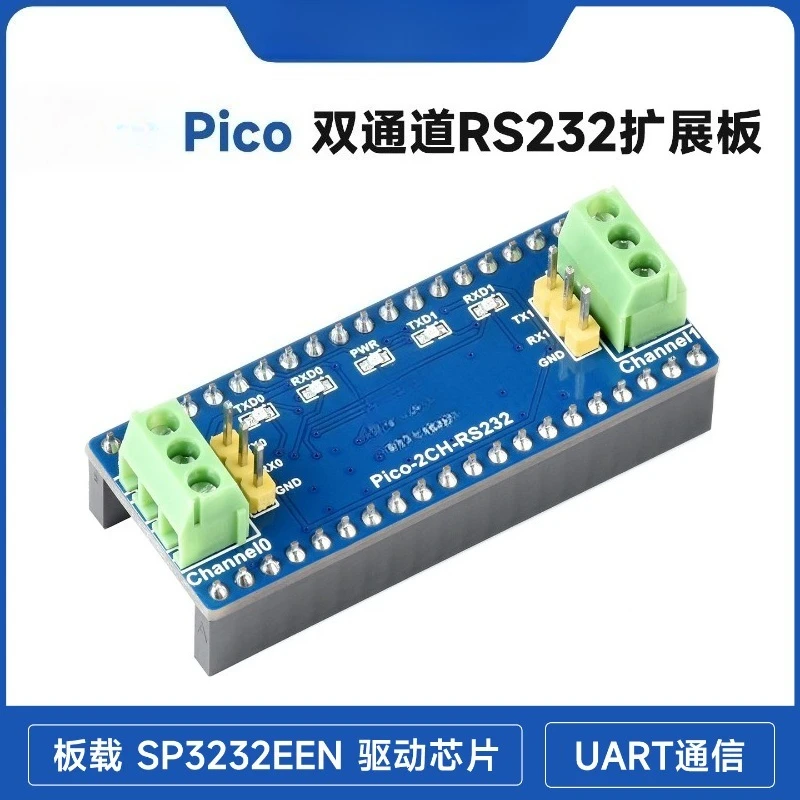 Dual Channel RS232 Expansion Board for  Pico SP3232EEN Chip Dual UART Communication Module
