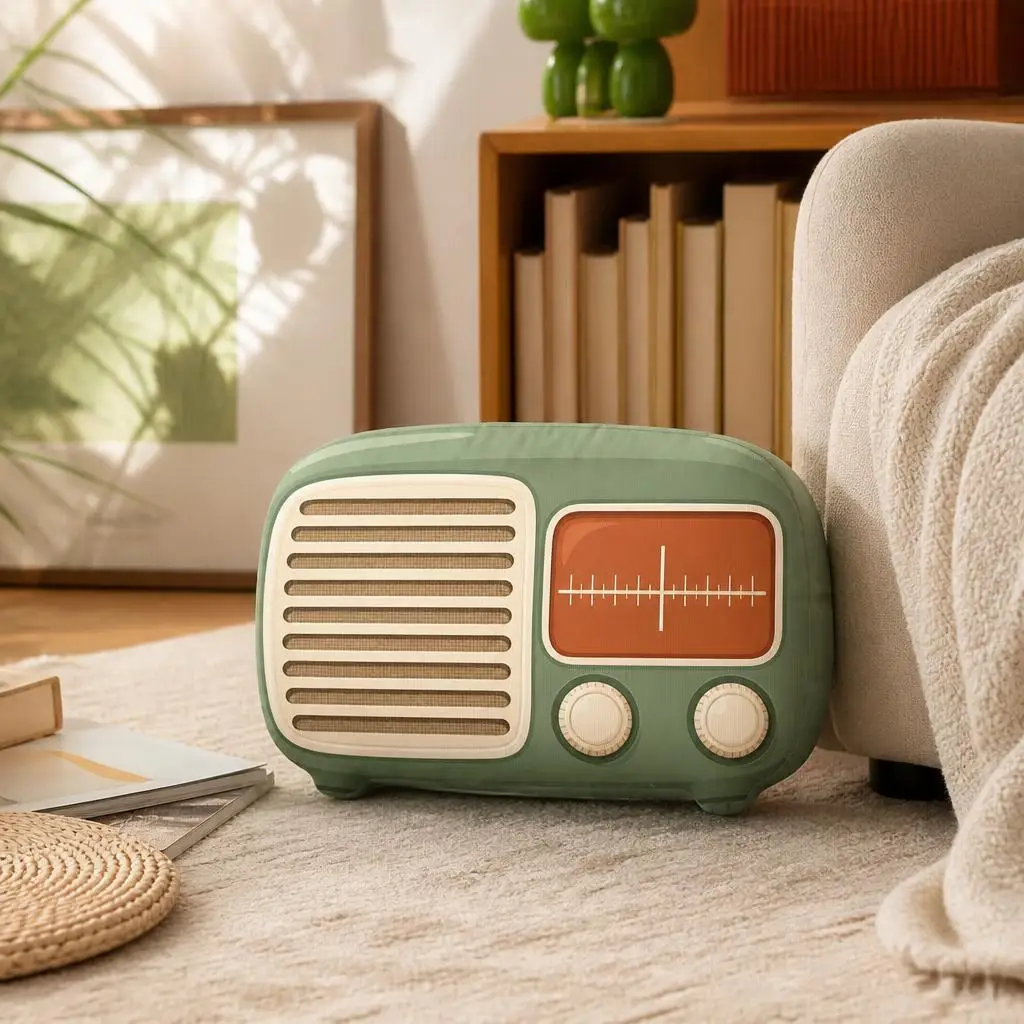 Retro Radio Shaped Throw Pillow Vintage Music Room Cushion Stuffed Decorative Cushion for Sofa Bedroom Home Decor Gift Idea