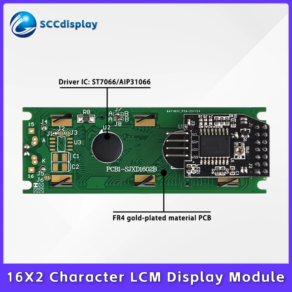 IIC/I2C interface 1602 Character LCD Display Screen SJXD1602B-IIC COB monochrome module 16X2 dot matrix LCM display module