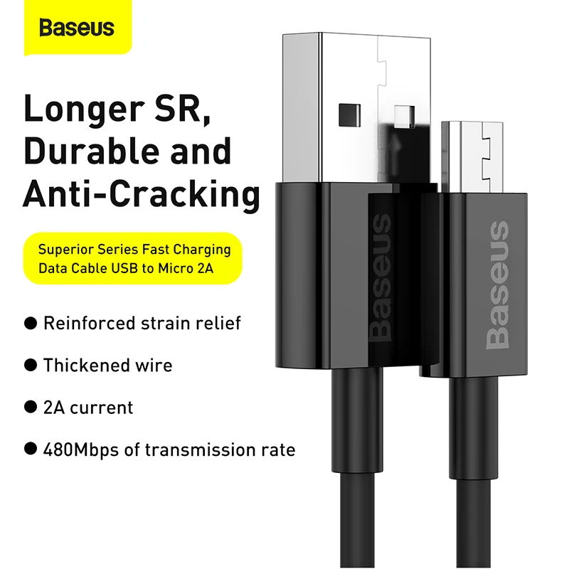 Baseus-cabo micro usb 2a carregamento rápido para xiaomi, redmi, samsung, oneplus, fio de dados, android, telefone móvel