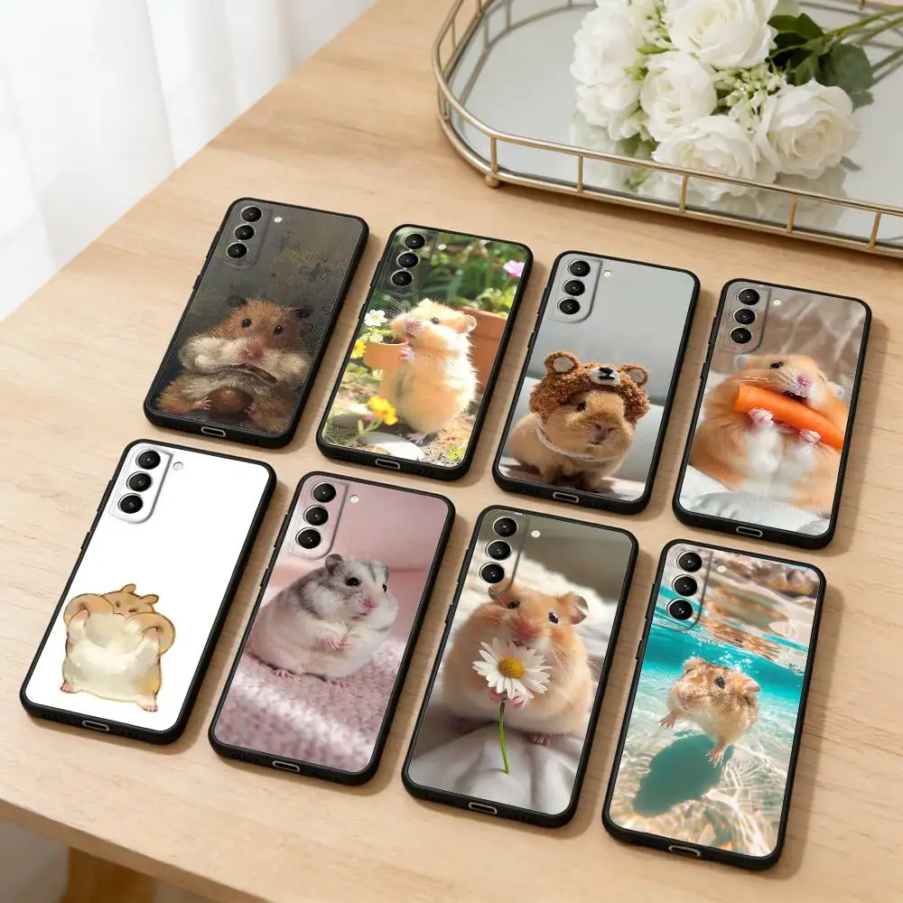 

Cute Animal Hamster Phone Case For Samsung S25,24,23,22,30,21,10,9,Ultra,Plus,Lite,FE,4,5 G Soft Black Case