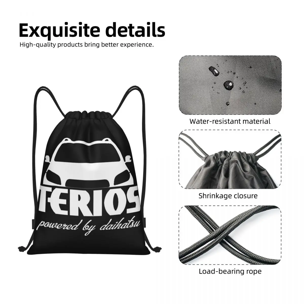 Terios Drawstring Backpack Women Men Sport Gym Sackpack Foldable Shopping Bag Sack