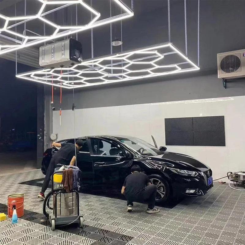 Imagem -05 - Iluminação Led para Auto Detalhamento Honeycomb Hexágono Lâmpada do Teto Garagem Hexágono Car Wash Beauty Station 110v240v Zk20