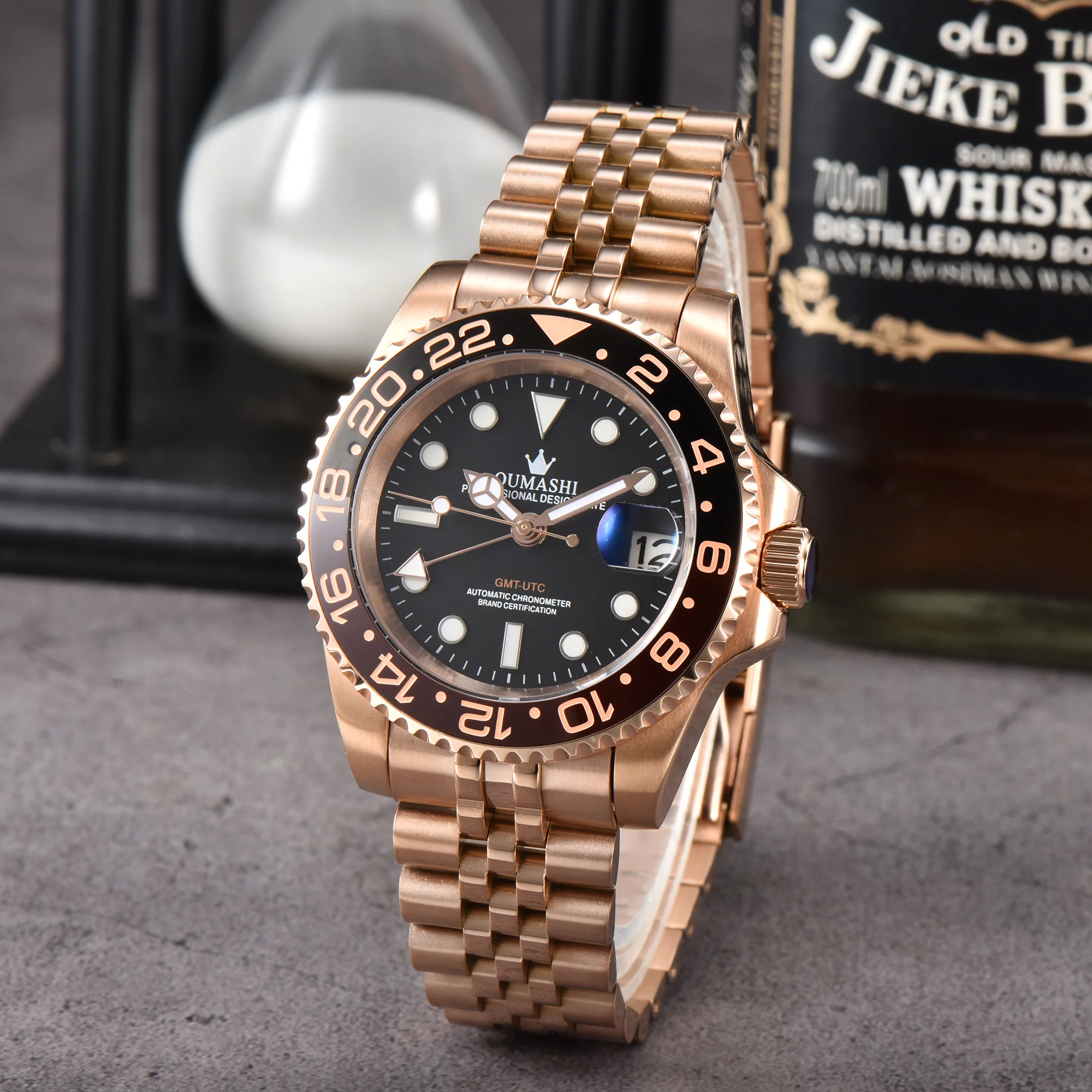 High end HN34 men\'s mechanical automatic watch 100m waterproof GMT luminous ceramic date sapphire watch