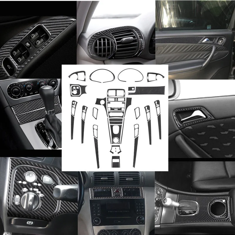 For Mercedes Benz C-CLASS W203 2005-2007 Interior Decoration Carbon Fiber Air Vent Gear Panel Sticker Styling Accessories
