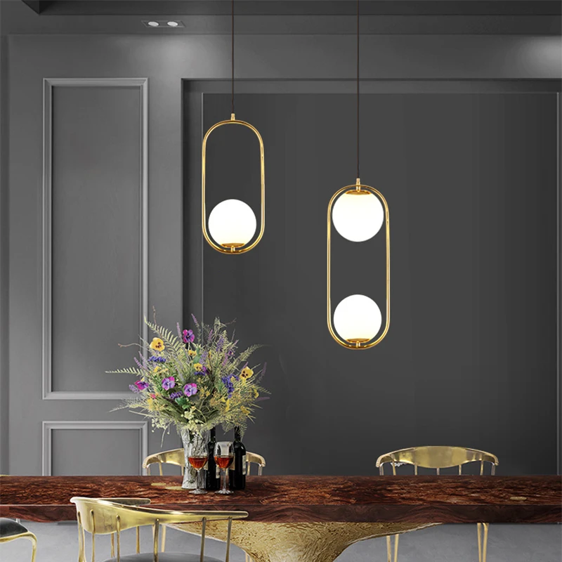 Modern Glass LED Pendant Lights for Dining Room Bedroom Gold Chandelier Fixtures Indoor Restaurant Bar Decor Hanging Lamp Foyer