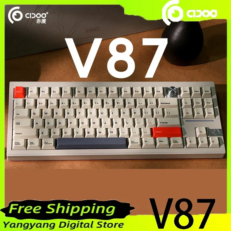 CIDOO V87 Mechanical Keyboard Aluminum Alloy Tri Mode Bluetooth Wireless Customized RGB Hot Swappable 87Keys Gaming Keyboard