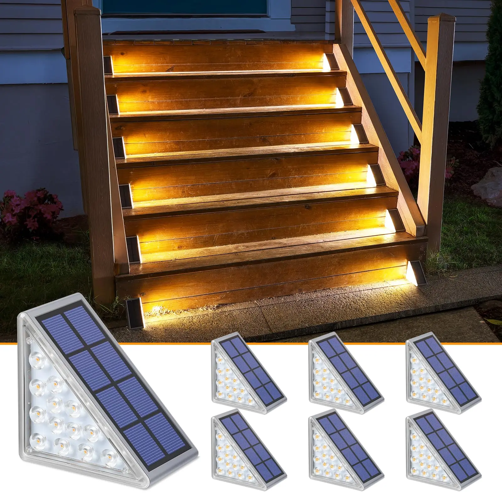

6 Pack Solar Step Lights for Outside,Waterproof IP67 Solar Stair Lights Outdoor-Auto On/Off,Warm White,Steps,Stairs,Garden Decor