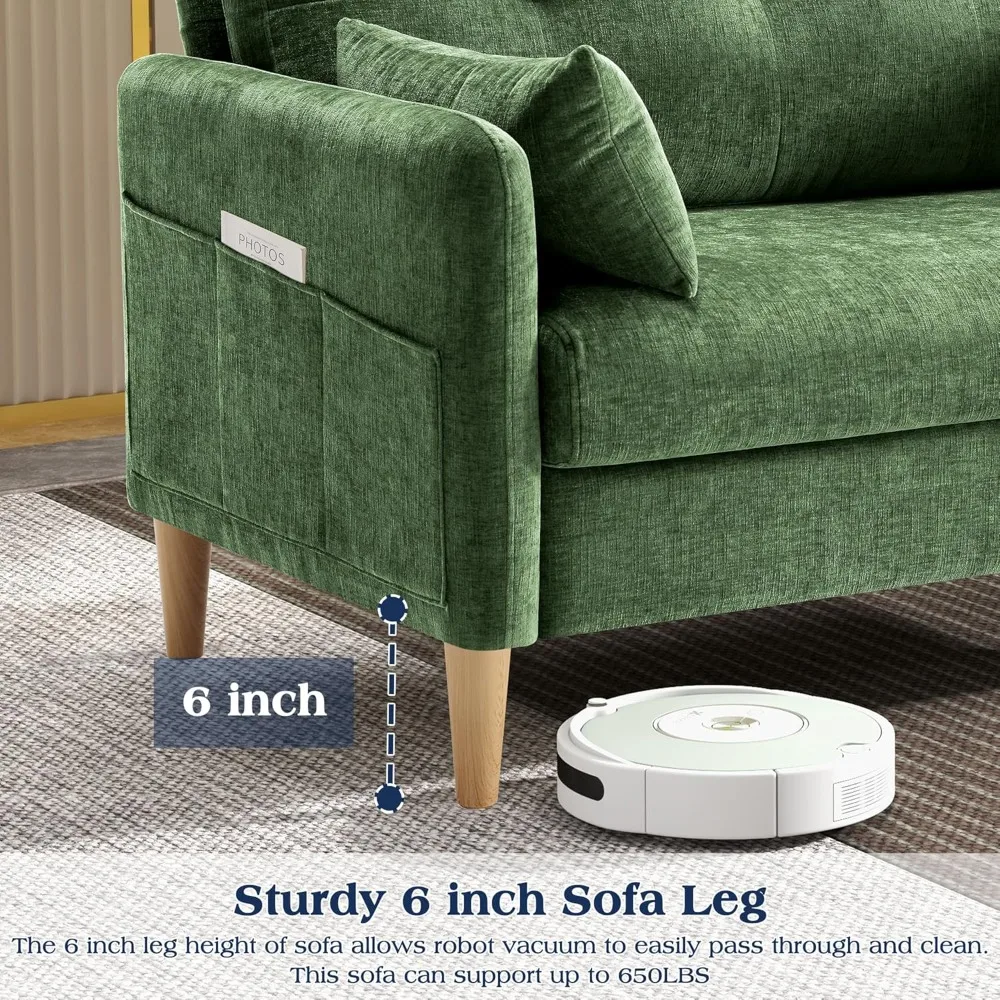 أريكة Loveseat، أريكة صغيرة مقاس 47 بوصة لغرفة المعيشة، مقعد مريح من قماش الشنيل لغرفة النوم مع وسادة رمي