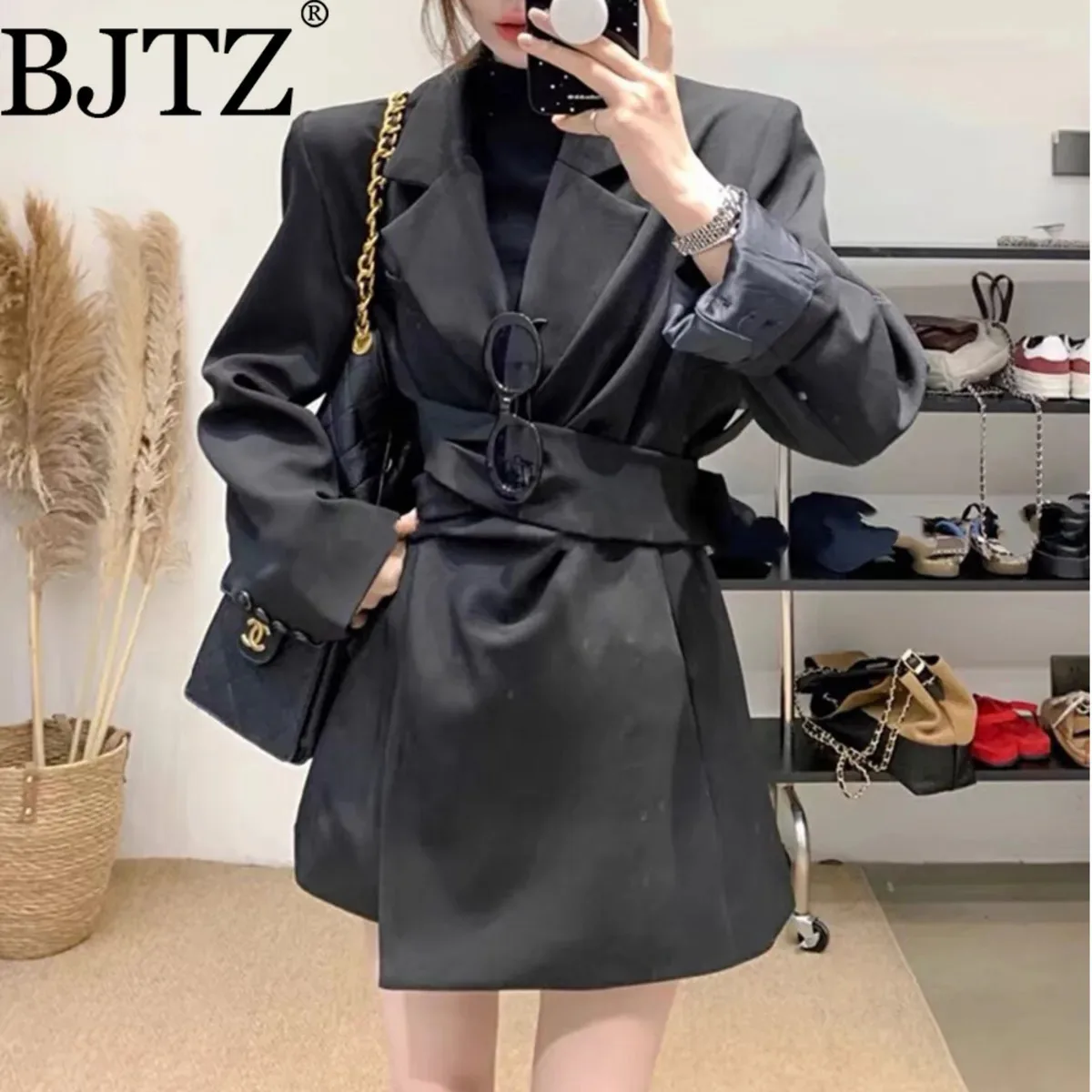 

BJTZ модный универсальный пиджак для женщин, весна-осень 2021, новый модный однотонный женский топ с длинными рукавами, верхняя одежда