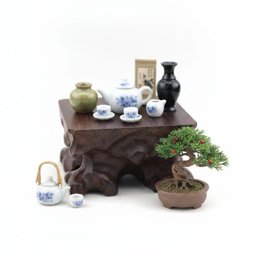 Square Round Wooden Pedestal Base Root Carved Solid Wood Display Stand Mini Model Figurine Teapot Stone Decor Holder
