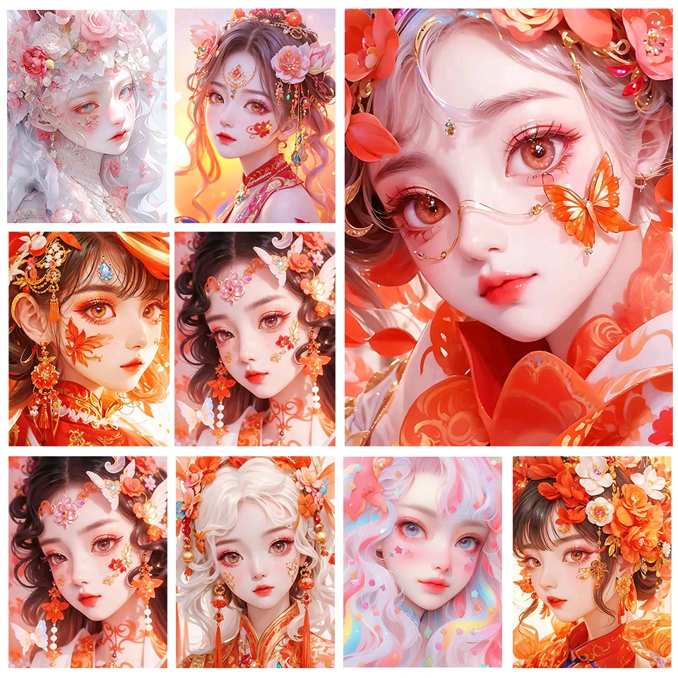 

Diamond Painted Cartoon Beauty Portrait Red Series 5DDIY Butterfly Mosaic Embroidery Home Room Decoration Gift