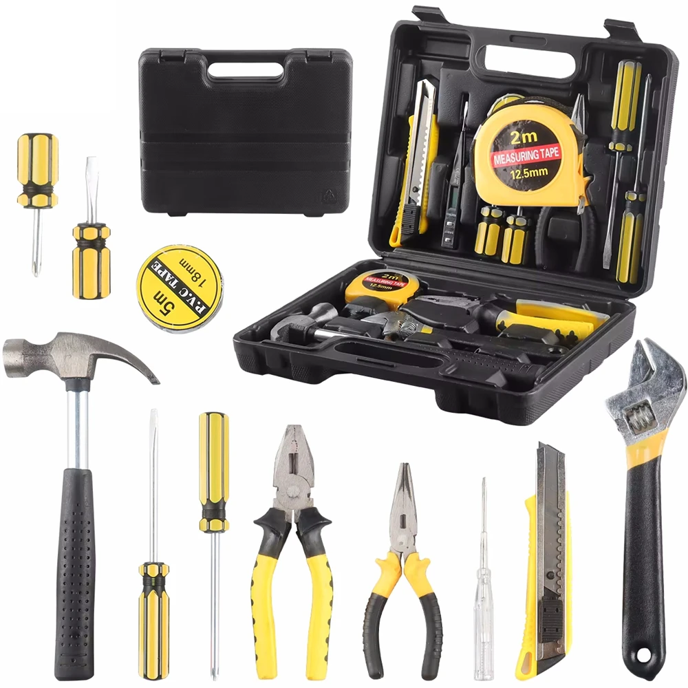 13Pcs Tools Set General House Hold Hand Tool Kit with Plastic Box Storage Case Used To Car Repair and Home Repair Tools