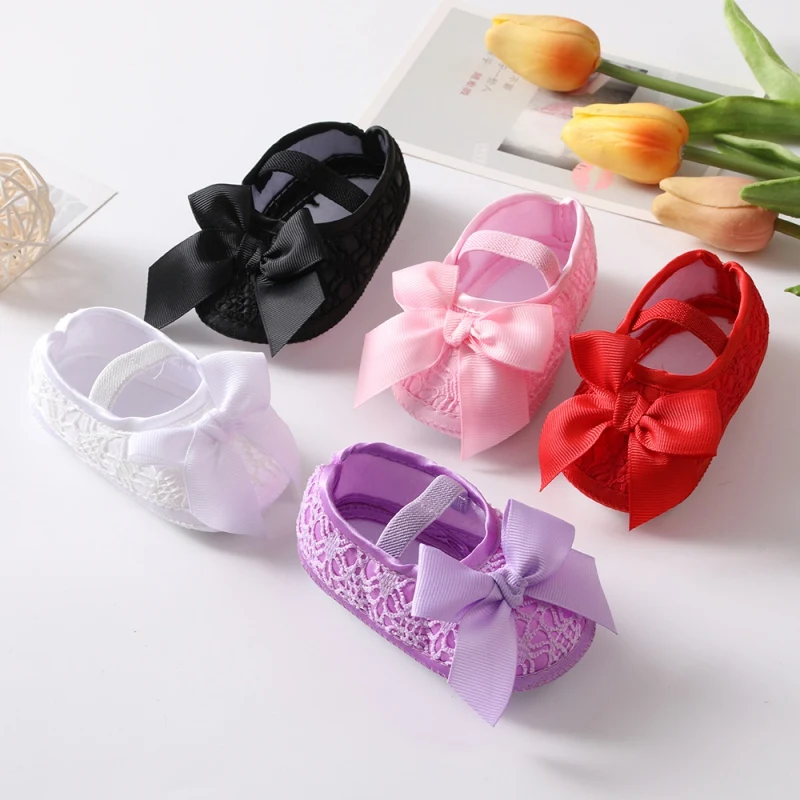 Girls Shoes +Hairband Newborn Toddlers First Walkers Baby Bowknot Princess Shoes Soft Sole Non-slip Footwear Infant Crib Shoes