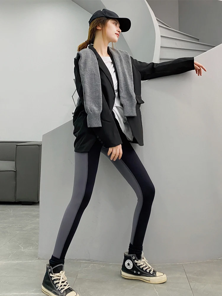 High Waist ark Skin Tight Yoga Pants Women's Base Layer Pants Autumn Outdoor New Magic Elastic Pants Color Blo PU Leather