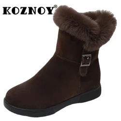 Koznoy 3cm pelle scamosciata vera pelle inverno donna stivaletti stivaletti da neve alla caviglia autunno grandi dimensioni morbide Solid Flats peluche scarpe con cerniera in pelliccia calda