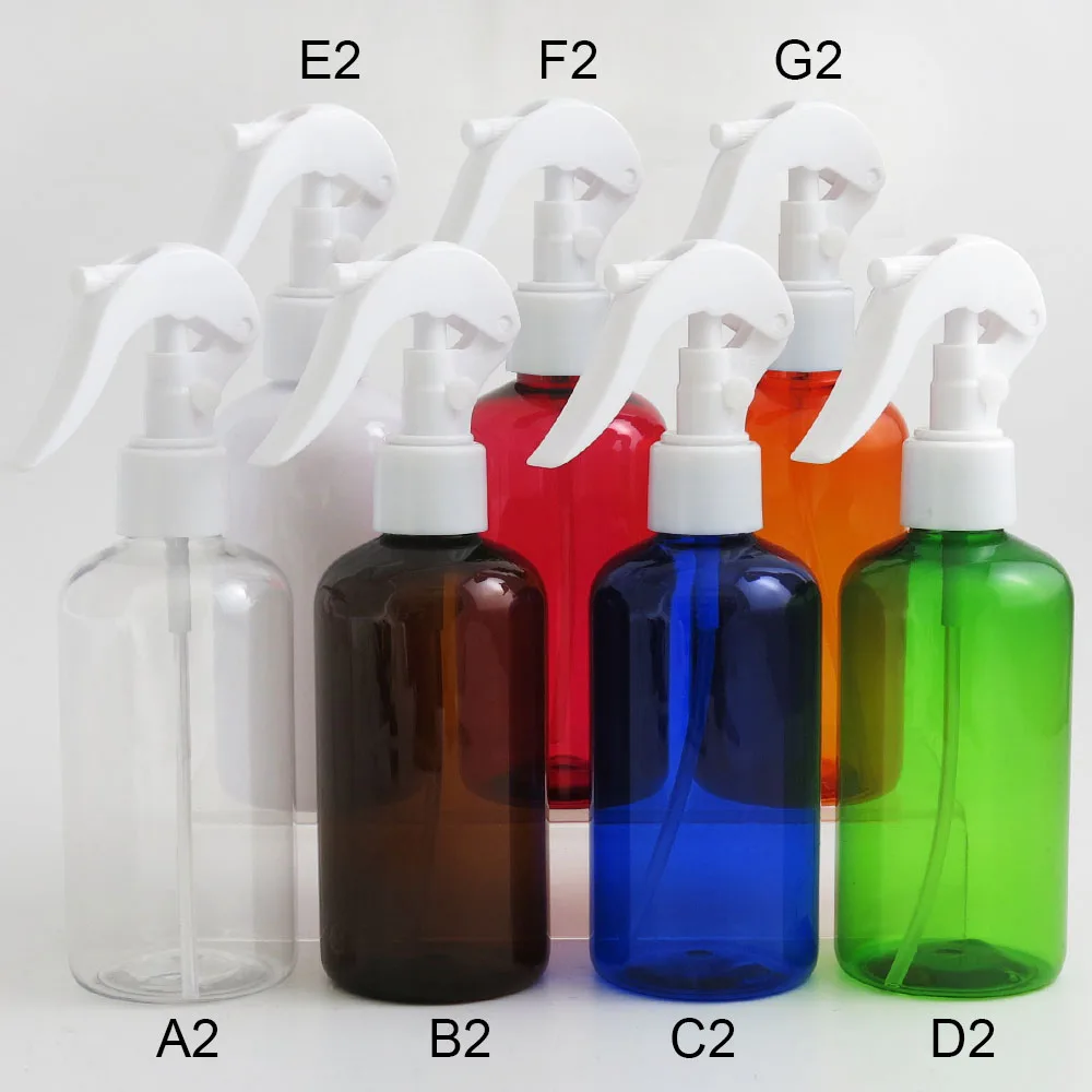 Botellas de plástico ámbar PET de 20X250ML con pulverizador de gatillo ergonómico, embalaje de champú recargable, soporte para impresión de logotipo