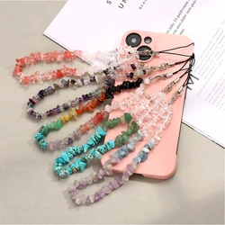 Creative Gravel Mobile Phone Chain Colorful Stone Beaded Cellphone Hanging Cord For Anti-Lost Women Men Telephone Lanyard Strap