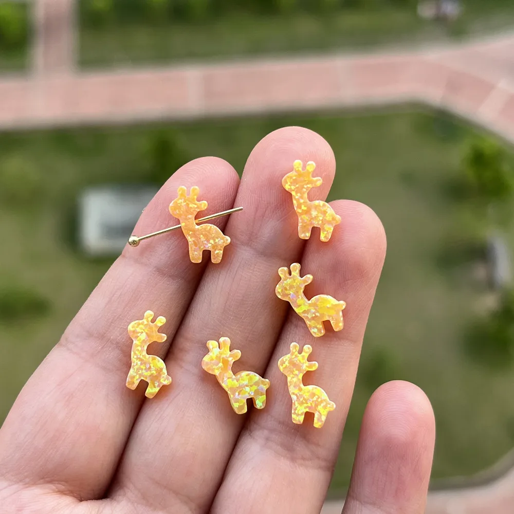 

4pcs/lot Cartoon style Giraffe Fire Opal 9.98x12.2mm Opal Stone Synthetic Opal beads giraffe for DIY Christmas Jewelry Necklace