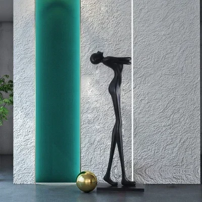 Art Humanoid Sculpture Holding Ball Floor Statue Villa Sales Lobby Entrance Decor