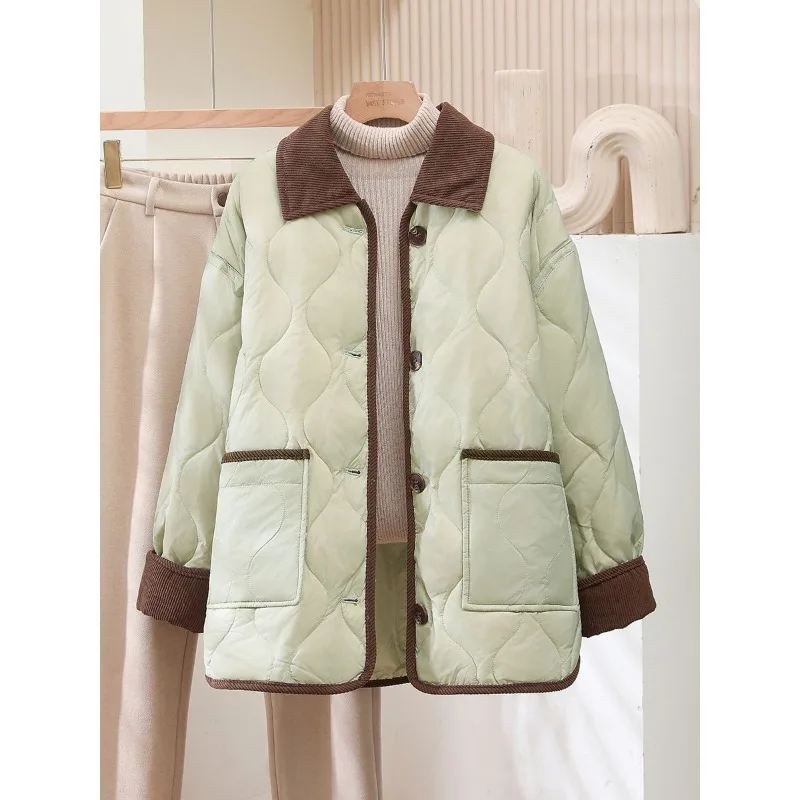 Women Light Cotton Clothes Winter New Lapel Corduroy Lingerie Loose Hundreds of Versatile Short Warm Cotton Coat Jacket