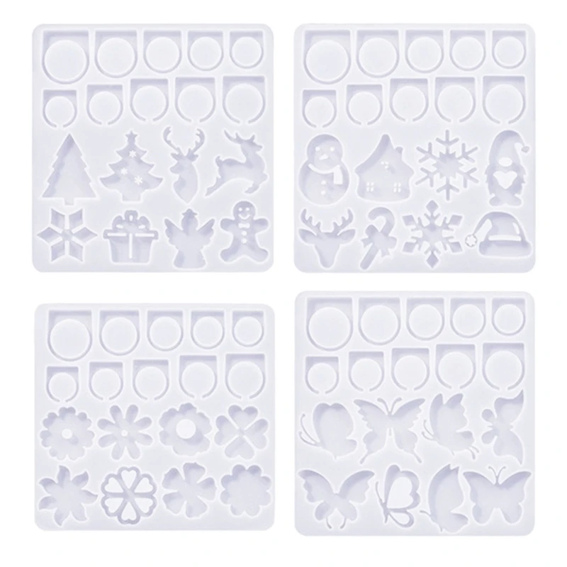 

Creative DIY Silicone Ring Molds Stylish Silicone Rings Molds with Charistmas Patterns for Resin Jewelry Making