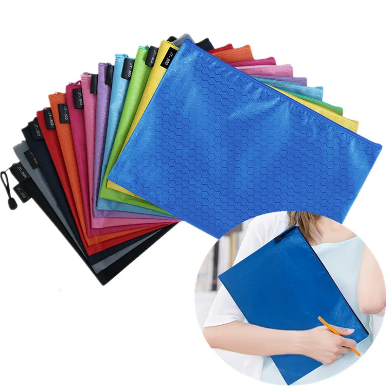 large capacity A4 Zipper Bag Waterproof Oxford Folder School Office Supplies Pencil Case Storage File Bag