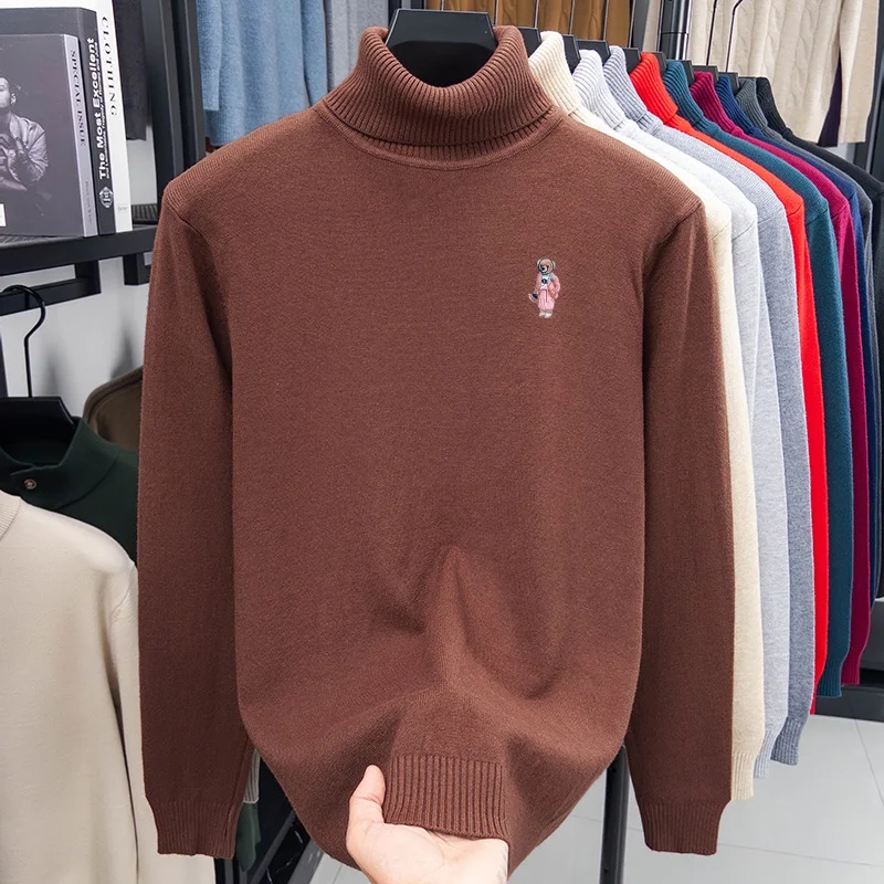 Neuer Herren-Pullover mit hohem Kragen und langen Ärmeln, Luxusmarke Teddybär-Stickerei, warme Freizeitkleidung für Herbst und Winter. – Detail 4