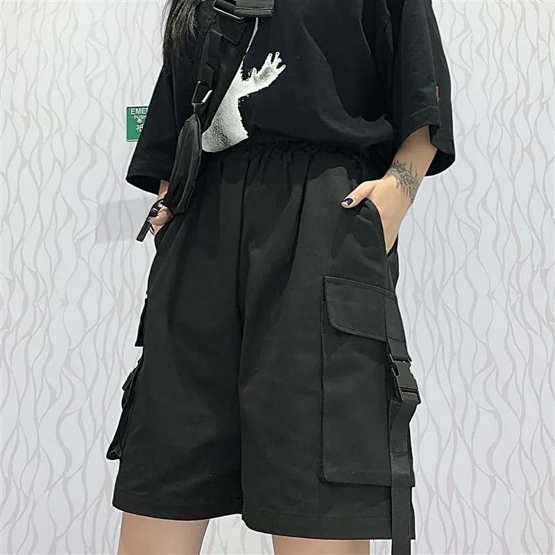 Cargo Shorts for Women Big Pockets Unisex Streetwear Korean Fashion Wide Leg Summer Baggy Knee-length Causal Boyfriend All-match