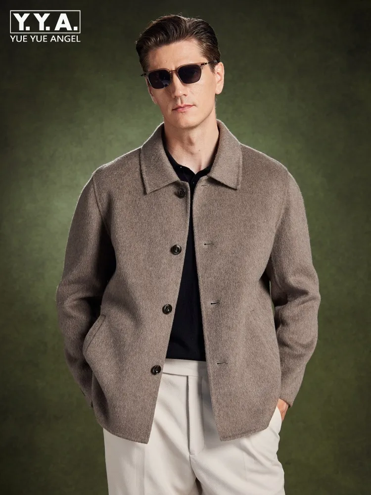 Autumn Winter Mens 100% Wool Jacket Vintage Business Work Outwear Coat Lapel Collar Single Breasted Jacket Comfortable Outwear