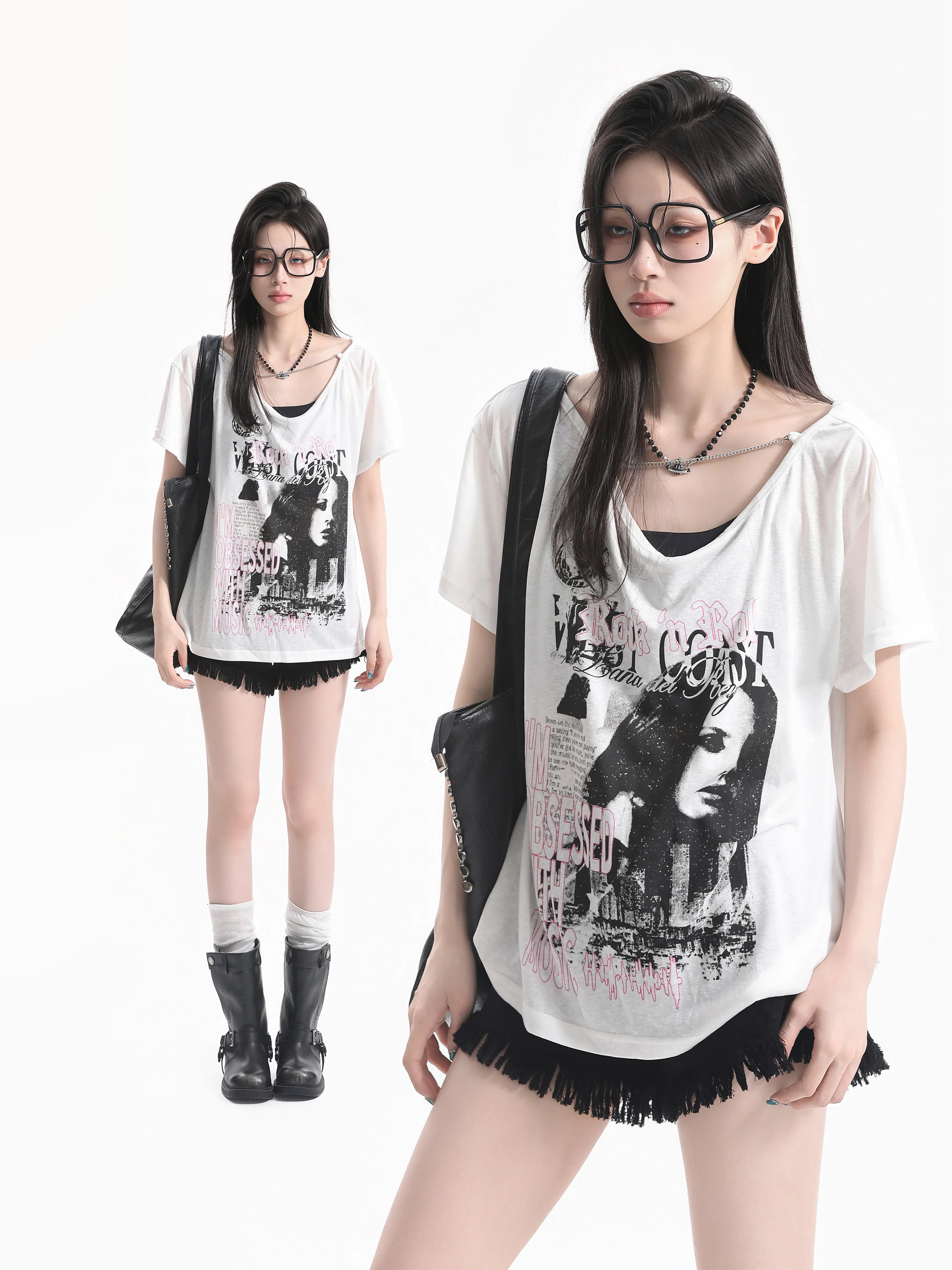 Low round Neck Short Sleeve Printed T-Shirt Women's Light Cotton Micro Translucent Cleanfit Style Summer Fashion Design