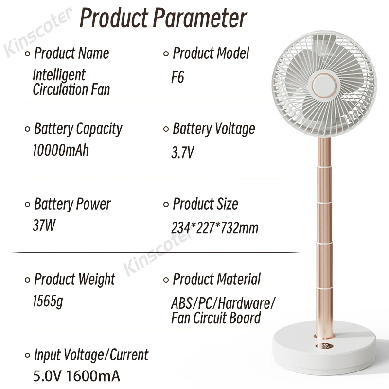 Thuis Vloer Ventilator Auto Oscillatie Elektrische Draadloze Circulator Draagbare Draadloze 10000Mah Opvouwbare Ventilator Met Afstandsbediening