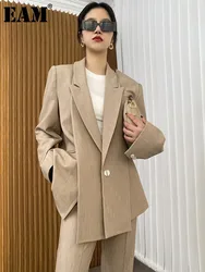 [EAM] Big Size Irregular Blazer Wide Leg Pants Two Piece Suit New Lapel Long Sleeve Women Fashion Spring Autumn 2024 1DH6704