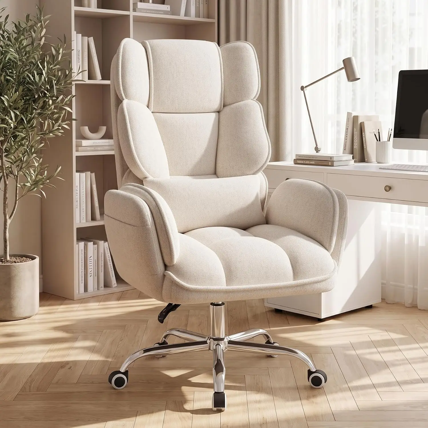 Big and Tall Office Chair, Flip Armrests with Side Pockets, Comfy Criss Cross Office Chair with Extra-Wide Plush, Customized