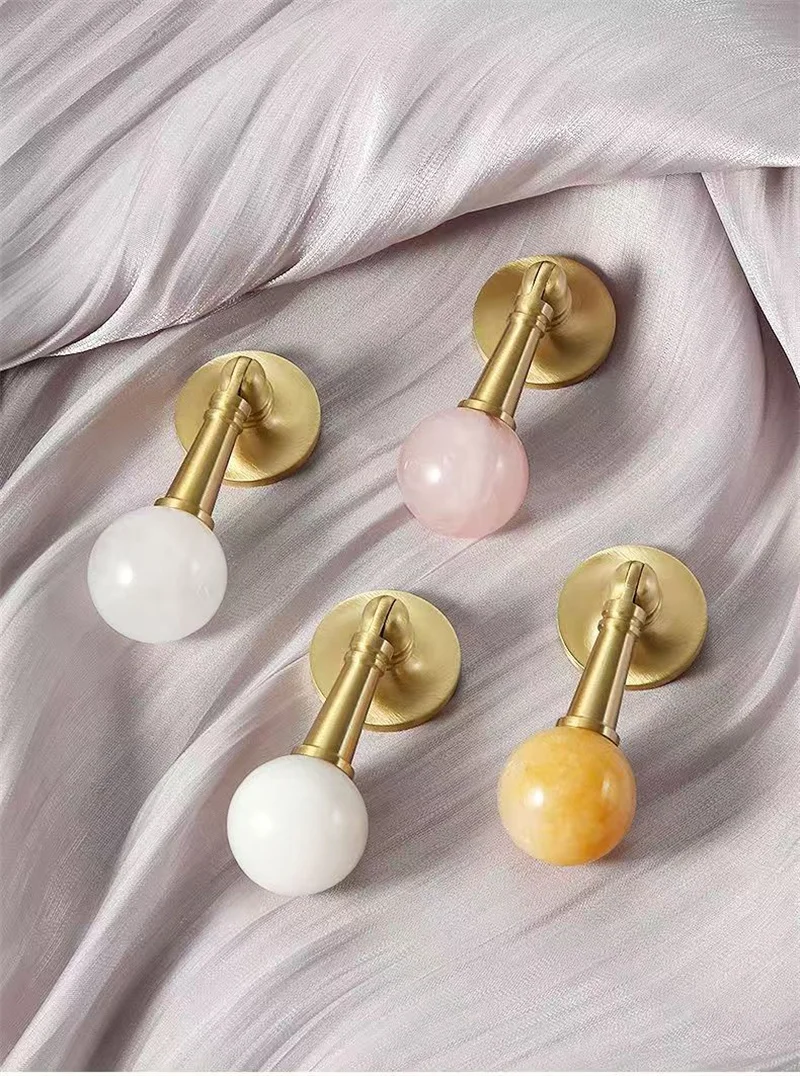 Natural Crystal Furniture Handle Brass French Pendant Door Drawer Knobs Cabinet Handles For Kitchen Cupboard Wardrobe Pulls Diy