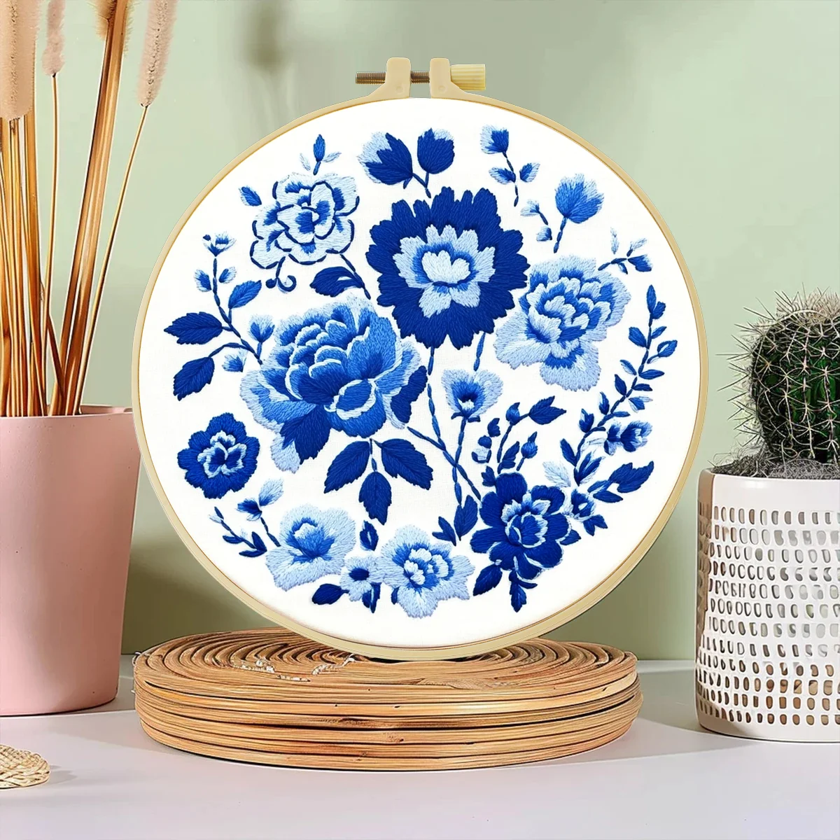 Home Textiles Discount - Kit Ricamo Fiori Blu 20x20cm/15x15cm (7.87/6.3